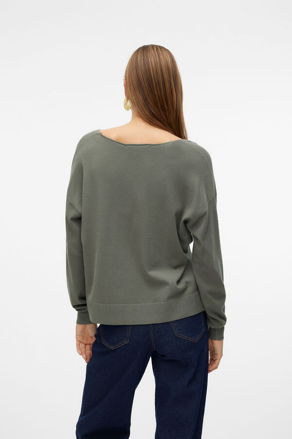 Vero Moda Su&eacute;ter feminino com gola em bico e ombros ca&iacute;dos Verde