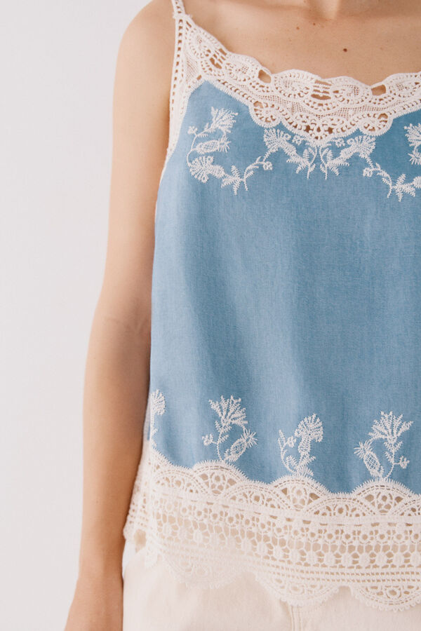 Cortefiel Top lingerie bordado Azul
