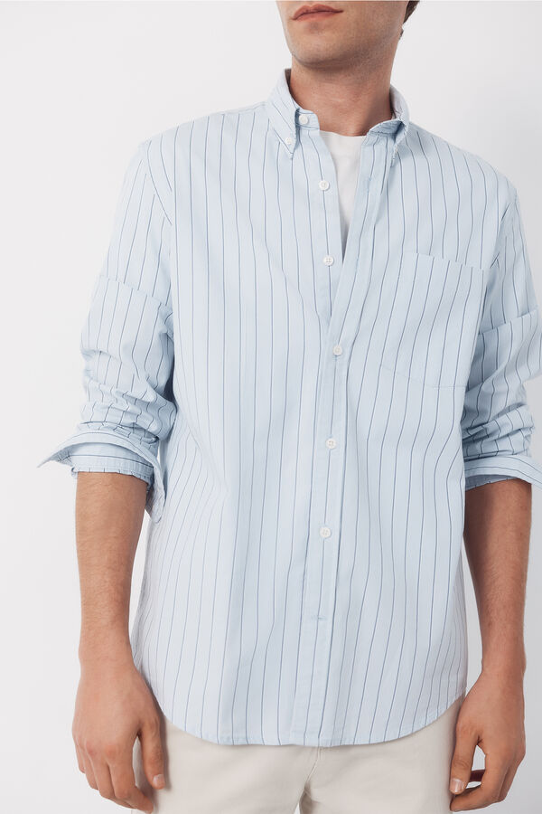 Cortefiel Camisa riscas de popelina Azul