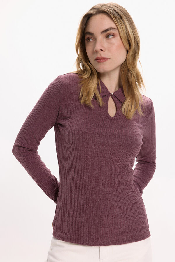Vila Top de manga larga con cuello polo Rosa