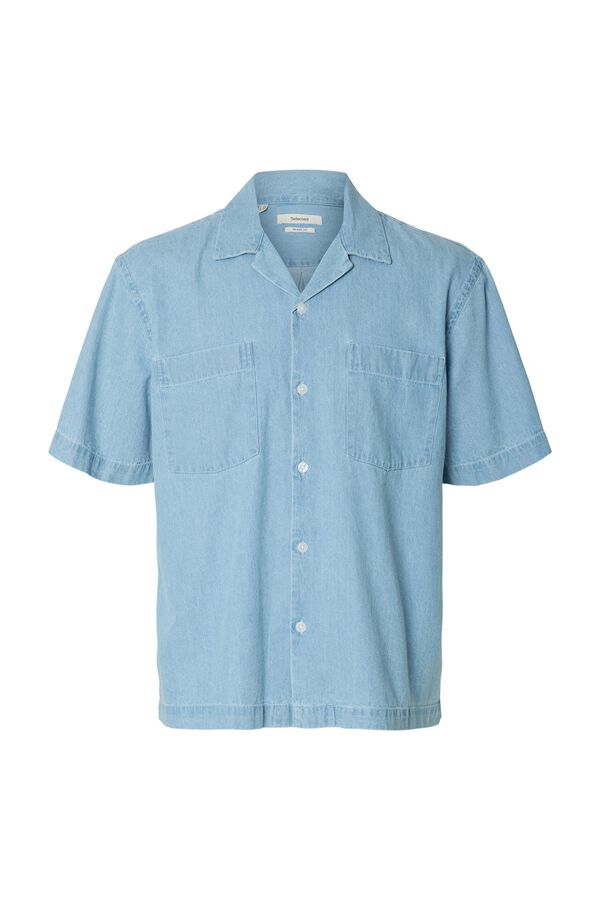 Selected Camisa jeans de manga curta Azul