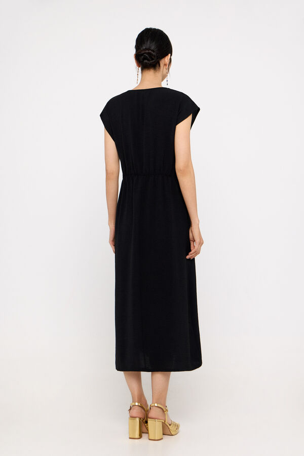 Cortefiel Vestido largo manga caida Negro