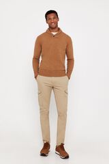 Cortefiel Camisola l&atilde; lambswool gola smoking Tostado