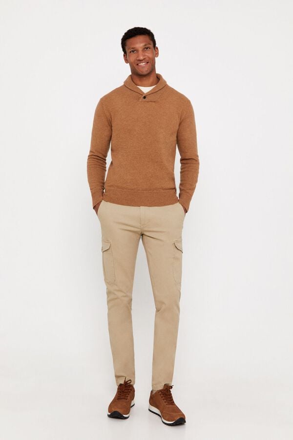 Cortefiel Camisola l&atilde; lambswool gola smoking Tostado