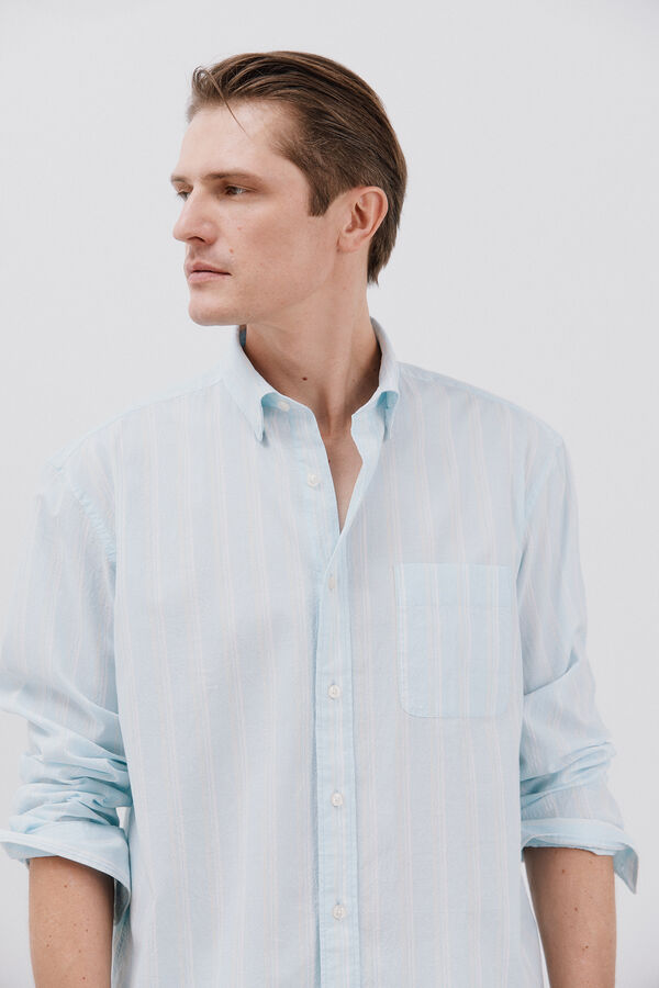 Cortefiel Camisa seersucker rayas Azul