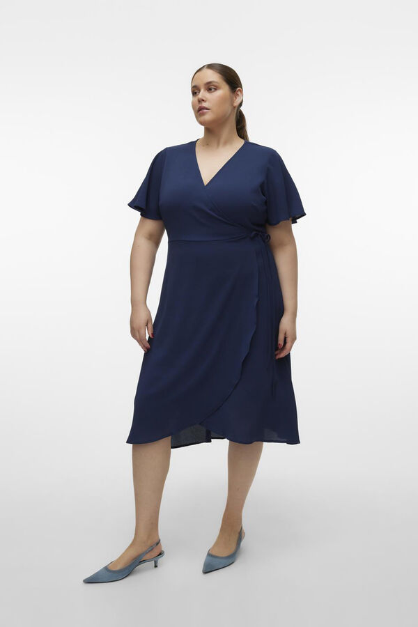 Vero Moda Curve Vestido corto cruzado talla grande Azul marino