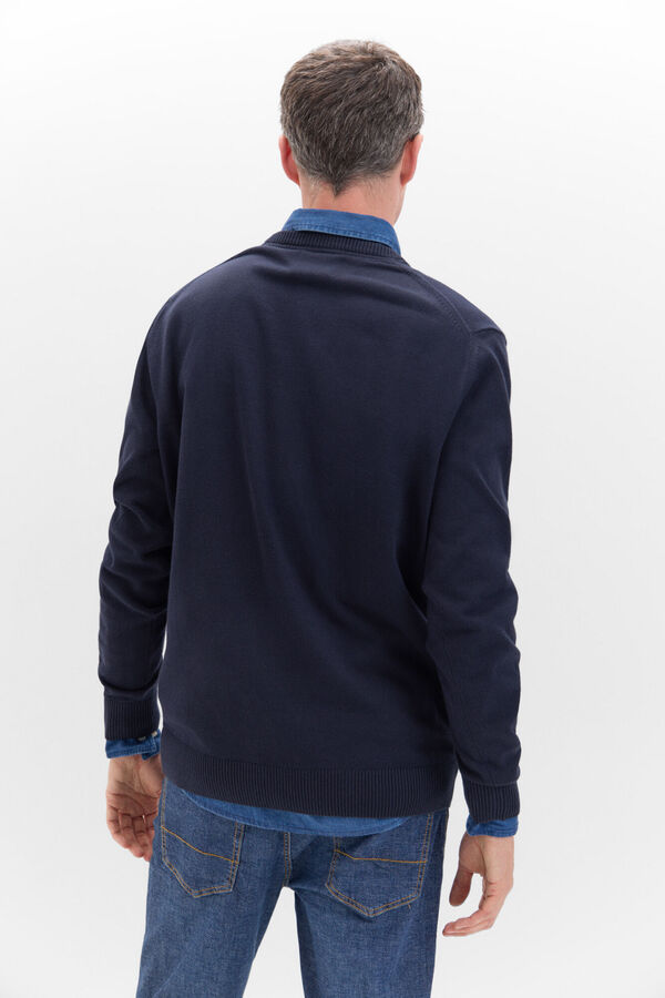 Cortefiel Jersey punto fino algod&oacute;n cuello redondo Azul marino