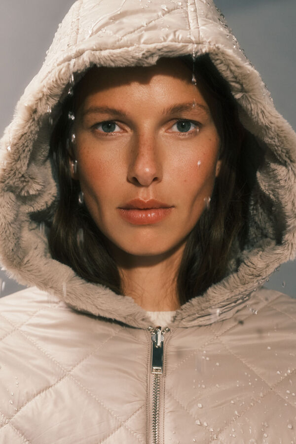 Cortefiel Anorak acolchado reversible efecto pelo Beige