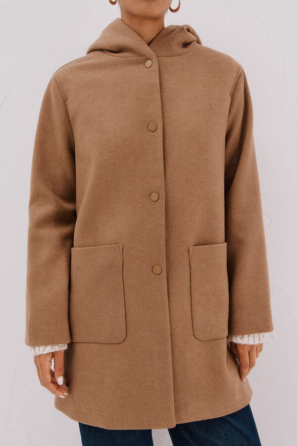 Cortefiel Abrigo pa&ntilde;o capucha Beige