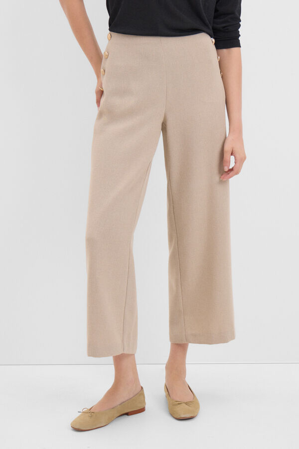 Cortefiel Cal&ccedil;a crop com bot&otilde;es Tostado