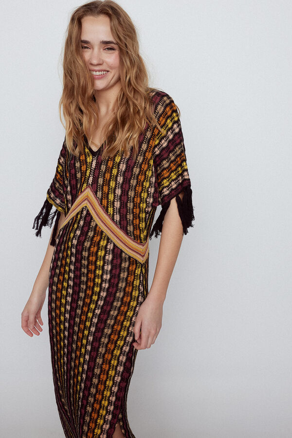 Slowlove Vestido punto multicolor Negro