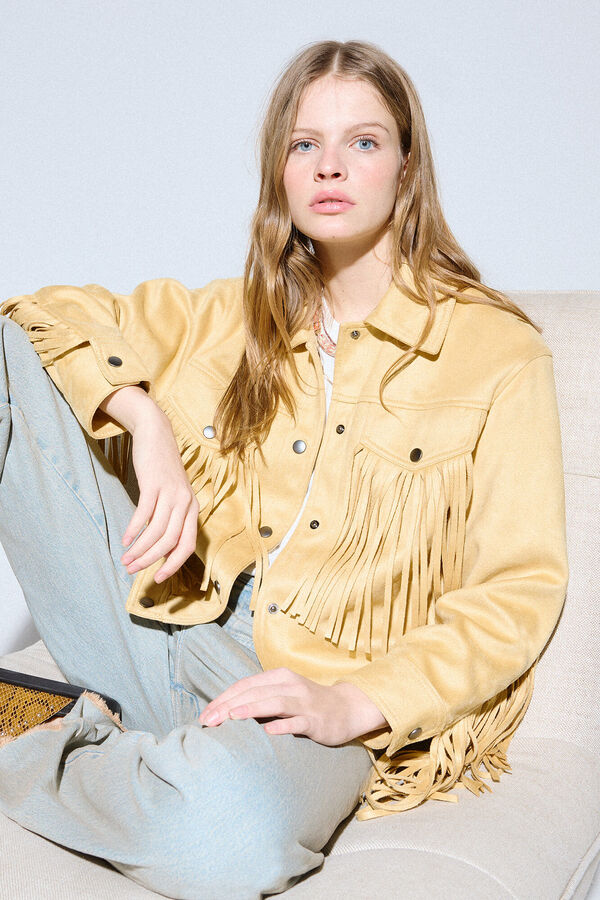 Slowlove Cazadora flecos bolsillos Estampado amarillo