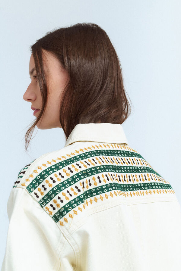 Vila Chaqueta cazadora vaquera con bordados Beige