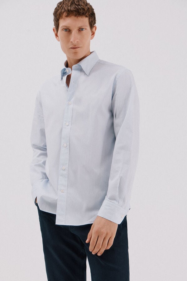 Cortefiel Camisa rayas algod&oacute;n tencel Azul