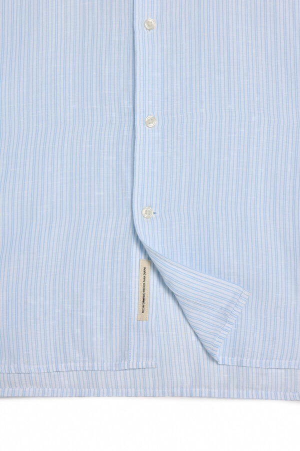 OOTO Camisa algod&atilde;o linho de raias  manga comprida Azul