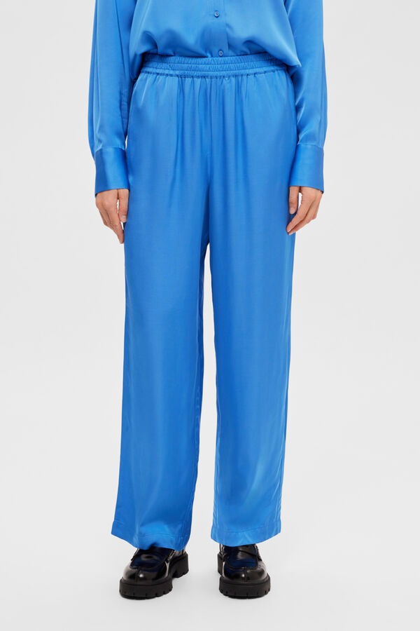 Selected Femme Pantalón holgado satinado confeccionado con Lenzing ECOVERO Azul