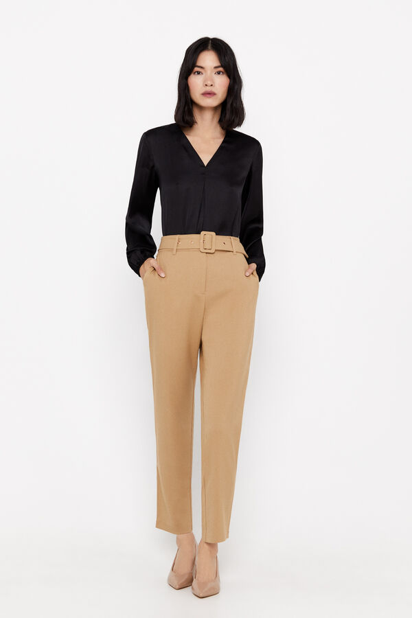 Cortefiel Blusa comprida acetinada Preto