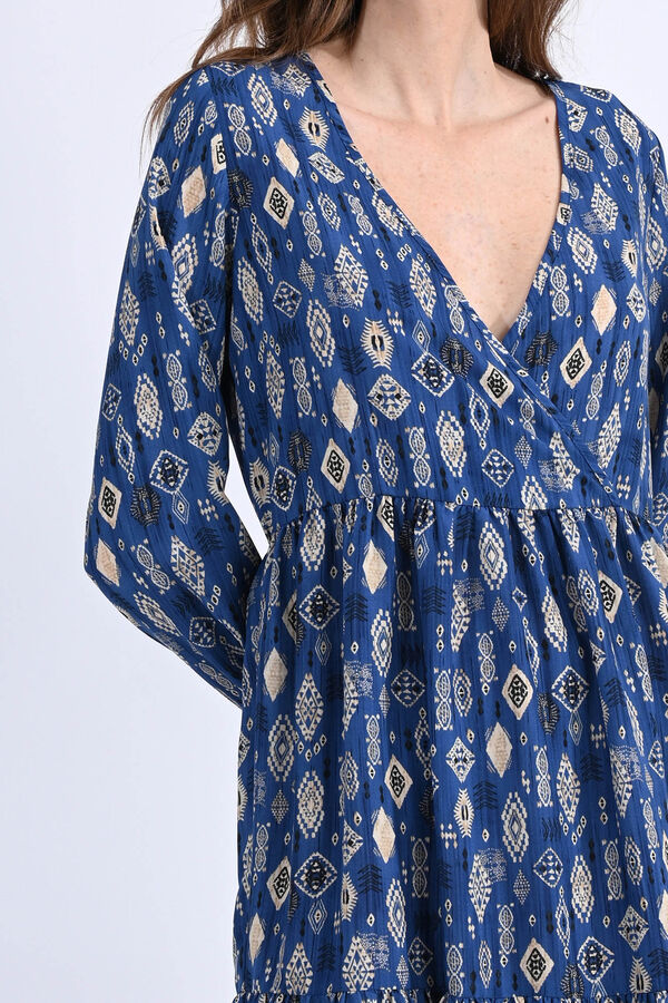 Molly Bracken Vestido cruzado de manga larga estampado Estampado azul