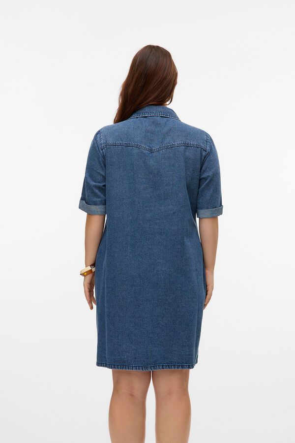 Vero Moda Curve Vestido midi de manga corta denim talla grande Azul