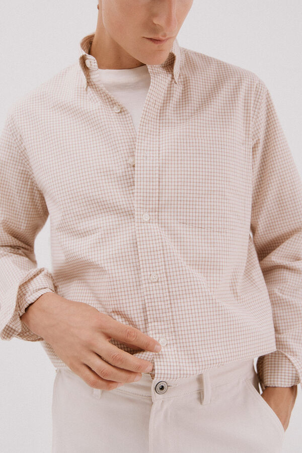 Cortefiel Camisa cuadros popel&iacute;n Camel