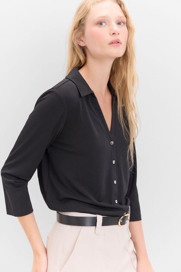 Cortefiel Camiseta con botones Negro