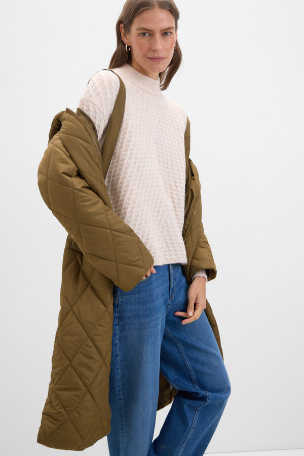 Cortefiel Sobretudo comprido acolchoado com capuz Impress&atilde;o