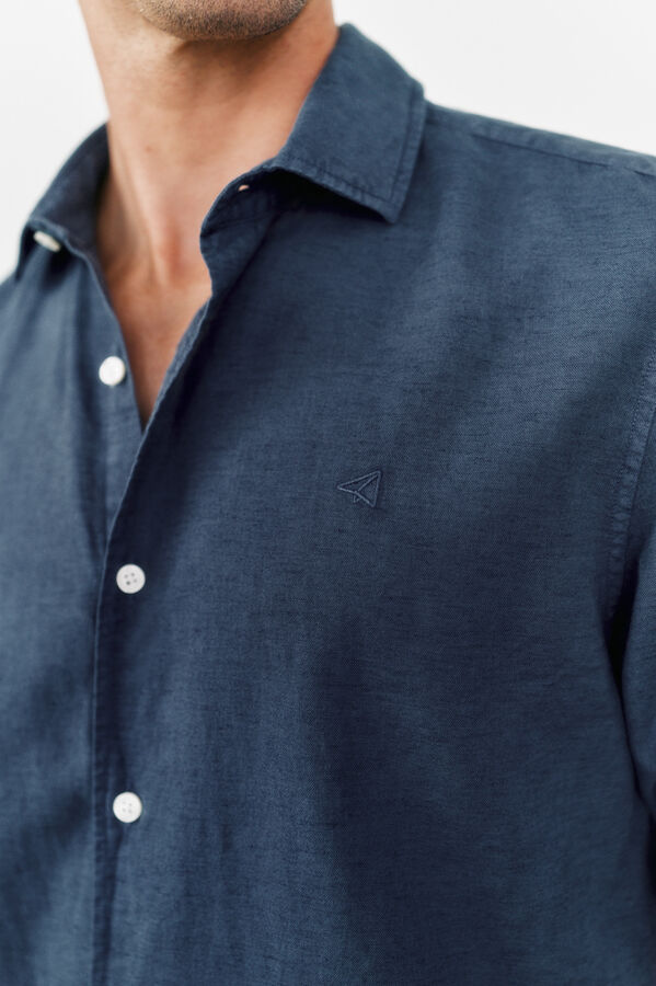 OOTO Camisa algodón lino manga larga Azul oscuro