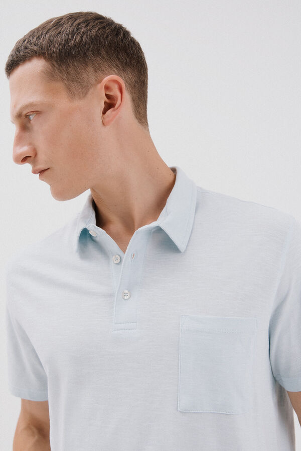 Cortefiel Polo liso slub Azul