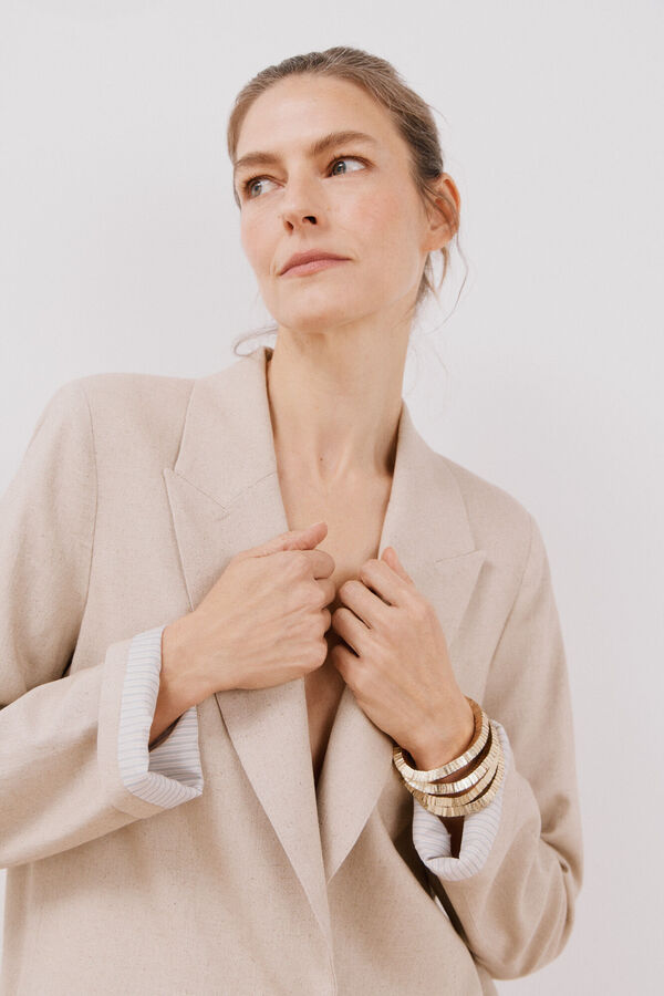 Cortefiel Blazer longo de linho Castanho