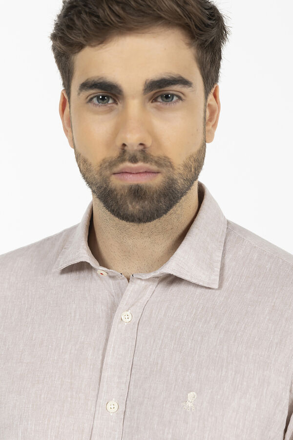 elPulpo Camisa linho e algod&atilde;o logo Castanho