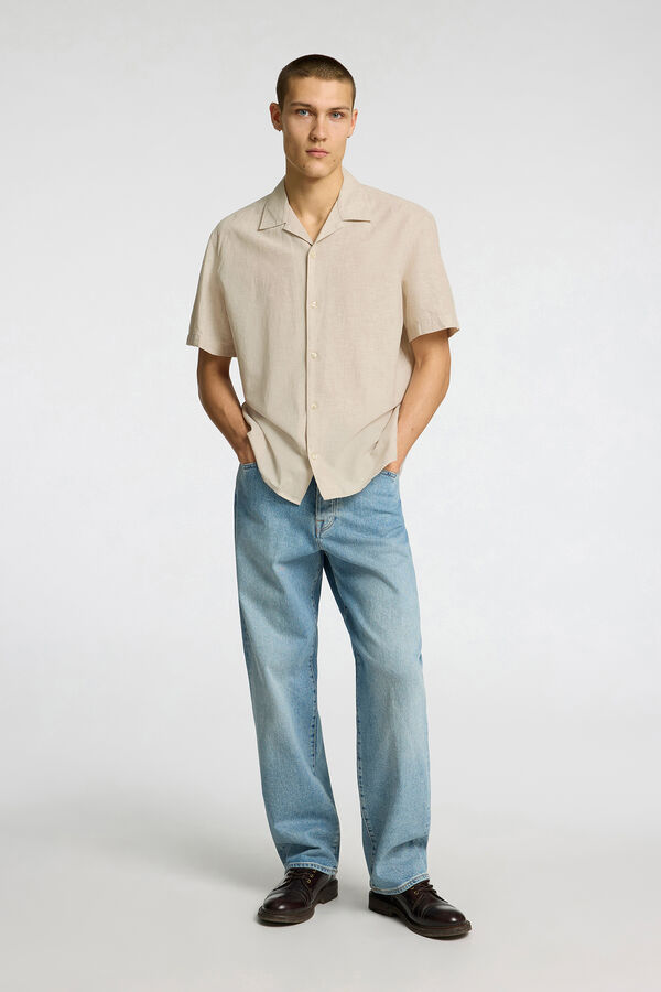 Selected Camisa de linho de manga curta Cinzento