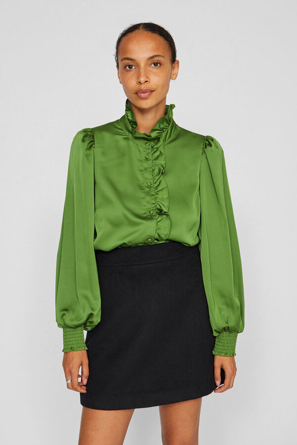 Vila Blusa satinada con volantes Verde oscuro