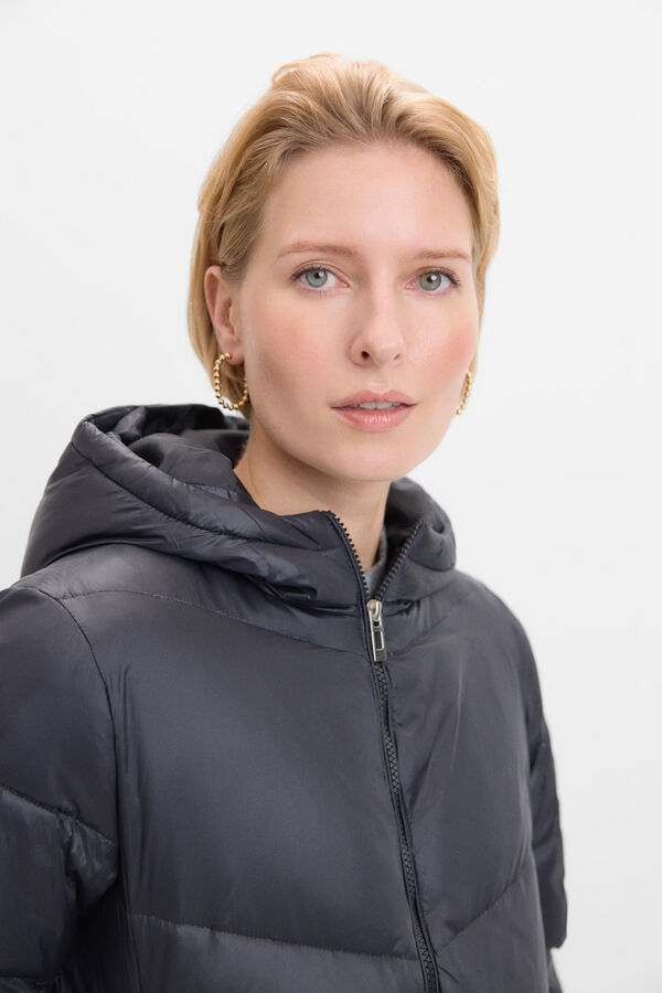 Cortefiel Abrigo comprido plumas Preto