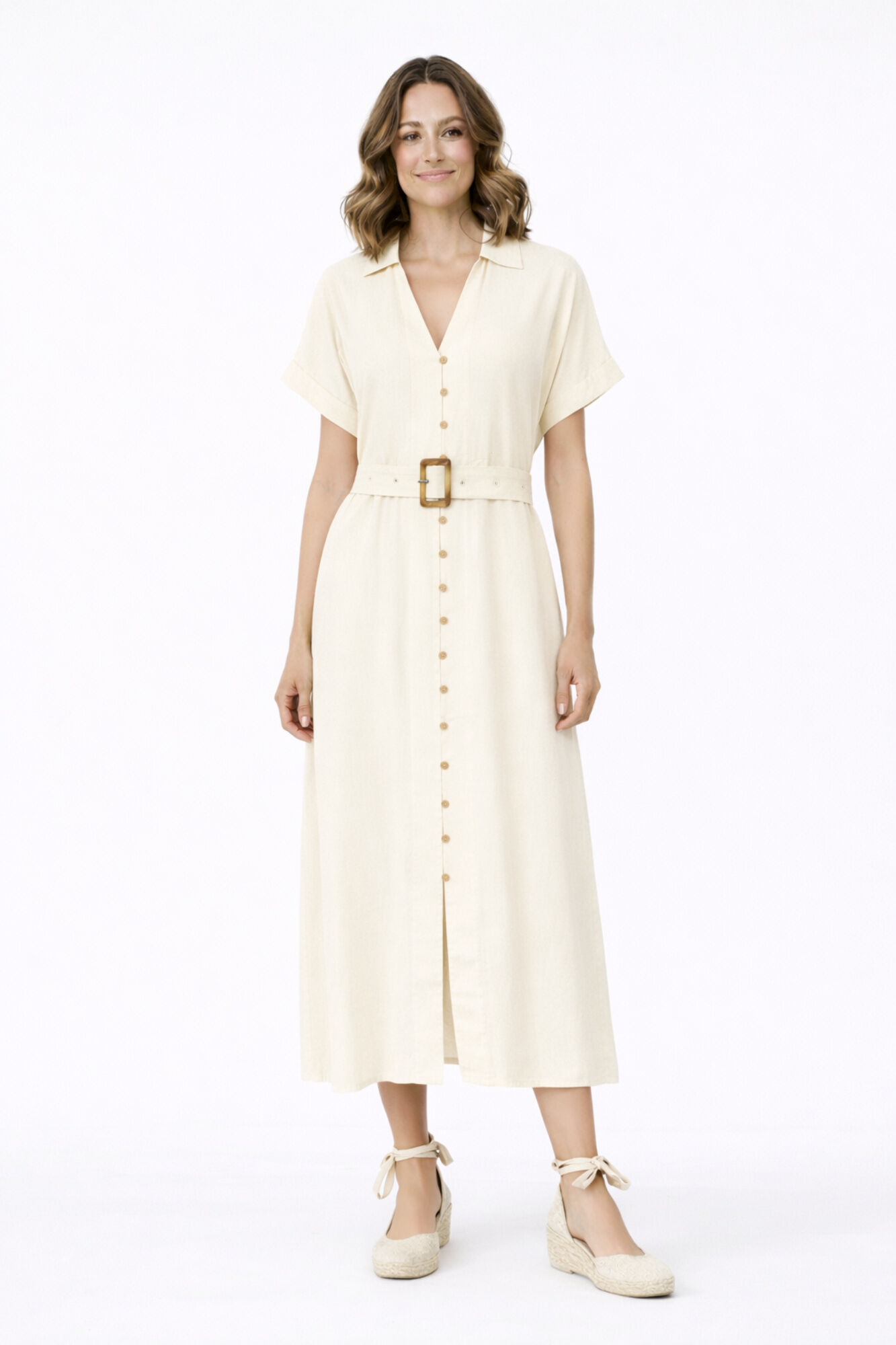 Vila Vestido midi camisero de lino