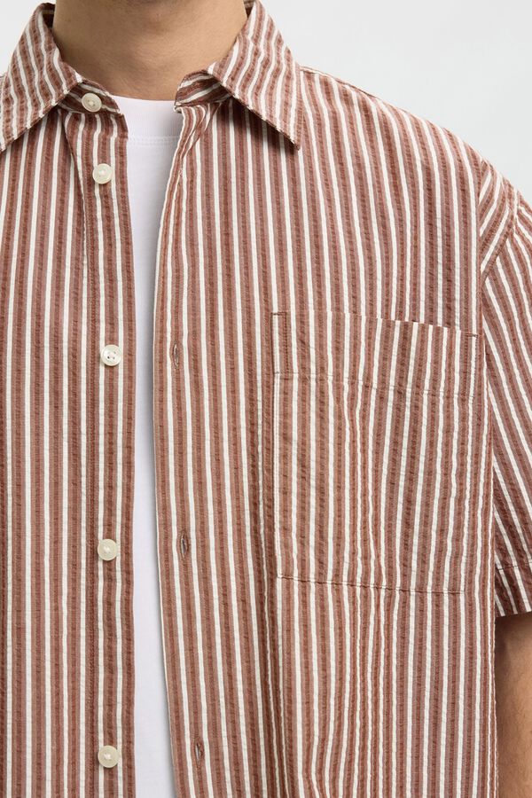 Selected Camisa de manga curta em tecido estruturado Castanho