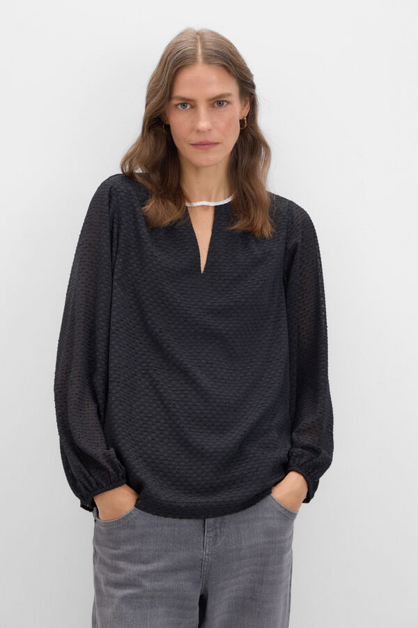 Cortefiel Blusa tecido textura Preto