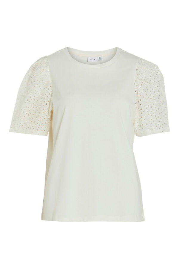 Vila Camiseta de manga corta con detalle de encaje ingl&eacute;s Gris