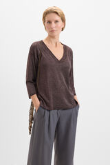 Cortefiel Jersey fino lurex Marr&oacute;n oscuro