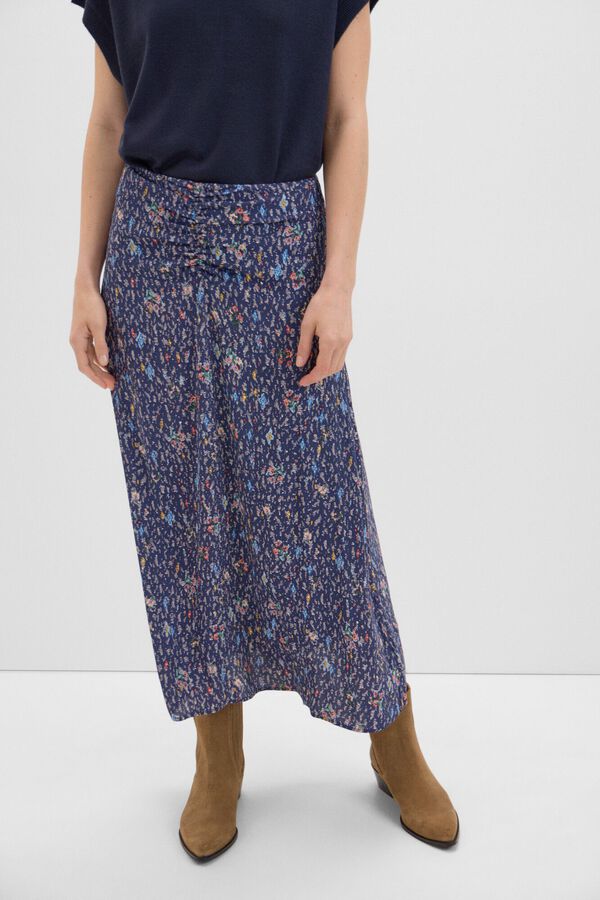 Cortefiel Falda estampada fruncido Estampado azul