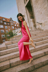 Vila Vestido de festa acetinado comprido com gola halter Vermelho