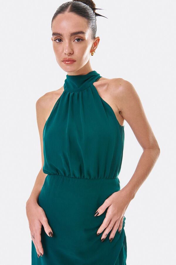 Cupl&eacute; Vestido em gaze com decote halter Verde