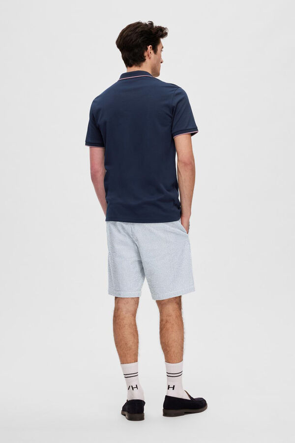 Selected Polo de manga corta con cremallera de algod&oacute;n org&aacute;nico. Azul marino