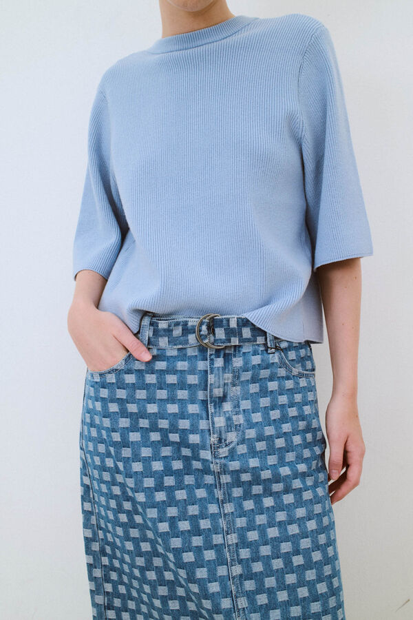 Object Falda midi denim estampada Azul