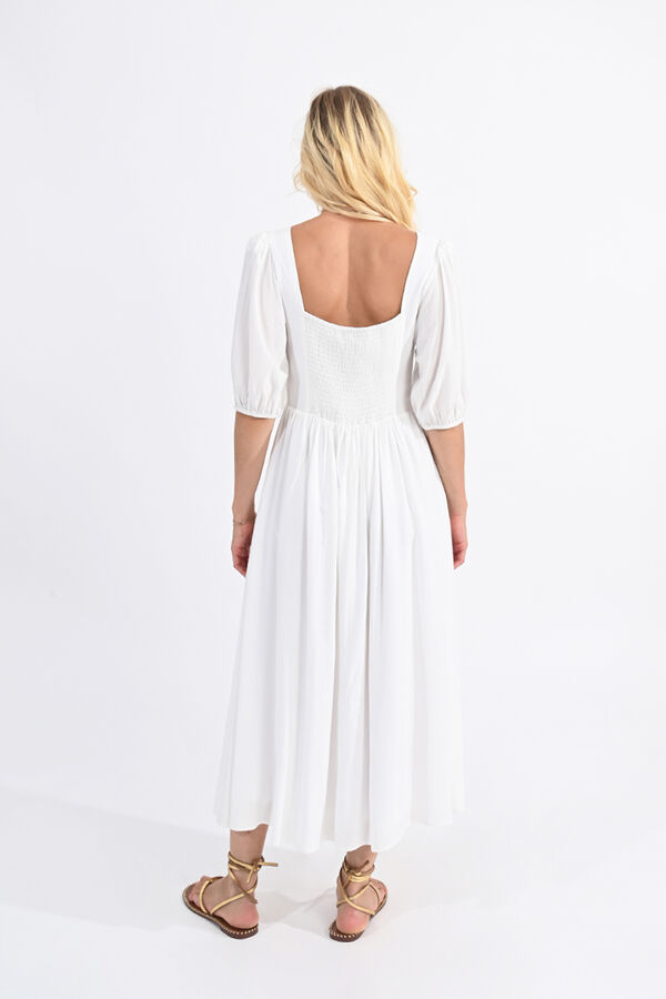 Molly Bracken Vestido comprido de manga curta com pregas Ecru