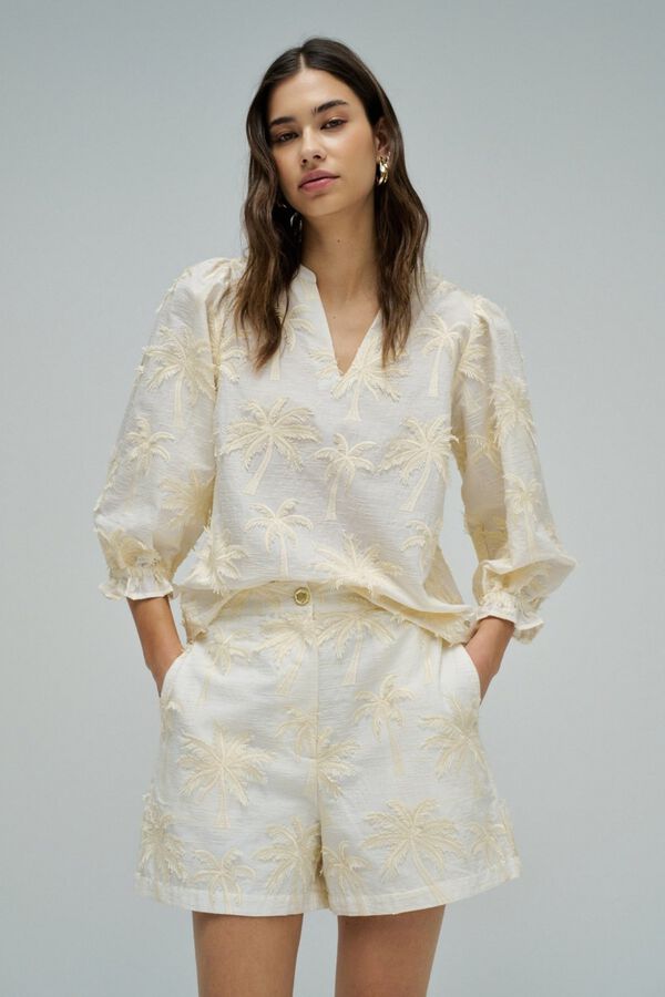 Salsa Jeans Blusa com efeito de tecido 3D texturizado Ecru