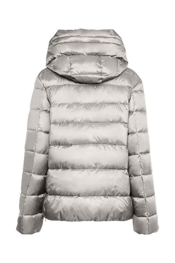 Esprit Abrigo corto puffer capucha y cuello alto Gris
