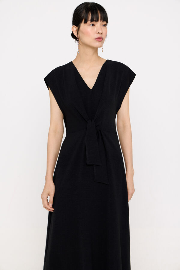 Cortefiel Vestido largo manga caida Negro