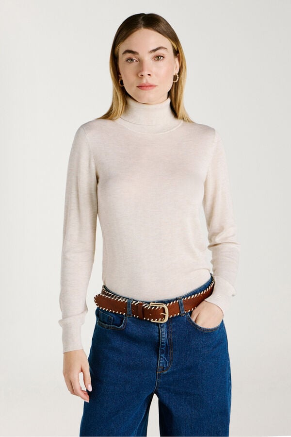 Vila Jersey de cuello alto con viscosa Beige