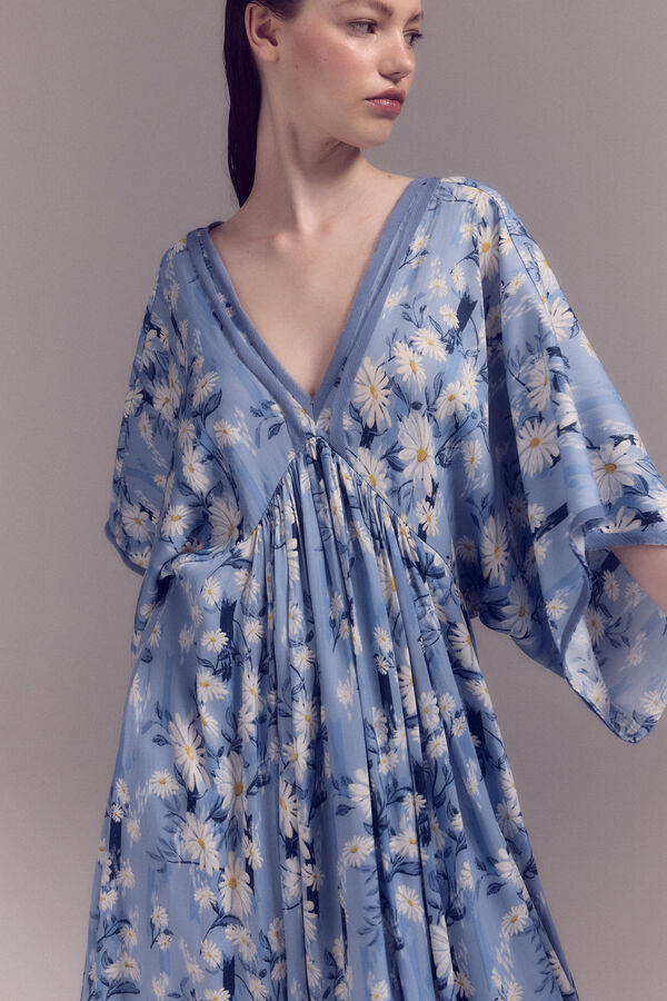 Slowlove Vestido margaritas satinado Estampado azul