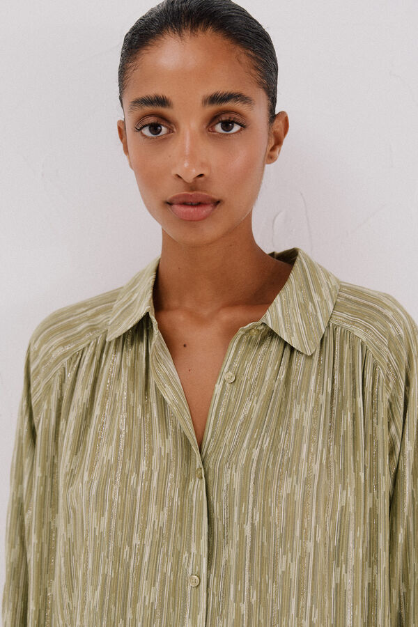 Cortefiel Blusa fluida estampada lurex Estampado verde